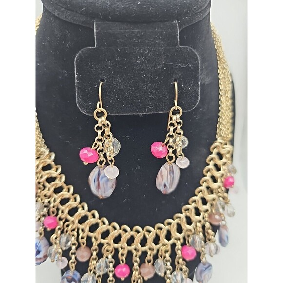 Vintage Boho Beaded Necklace And Earrings Set Faceted Beads - Picture 5 of 6